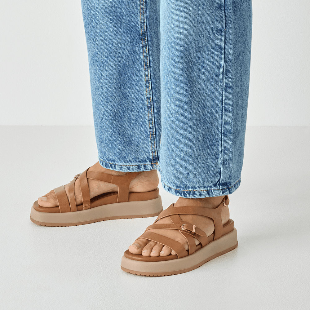 Sandale Piele Naturala Azza Cognac- Tamaris