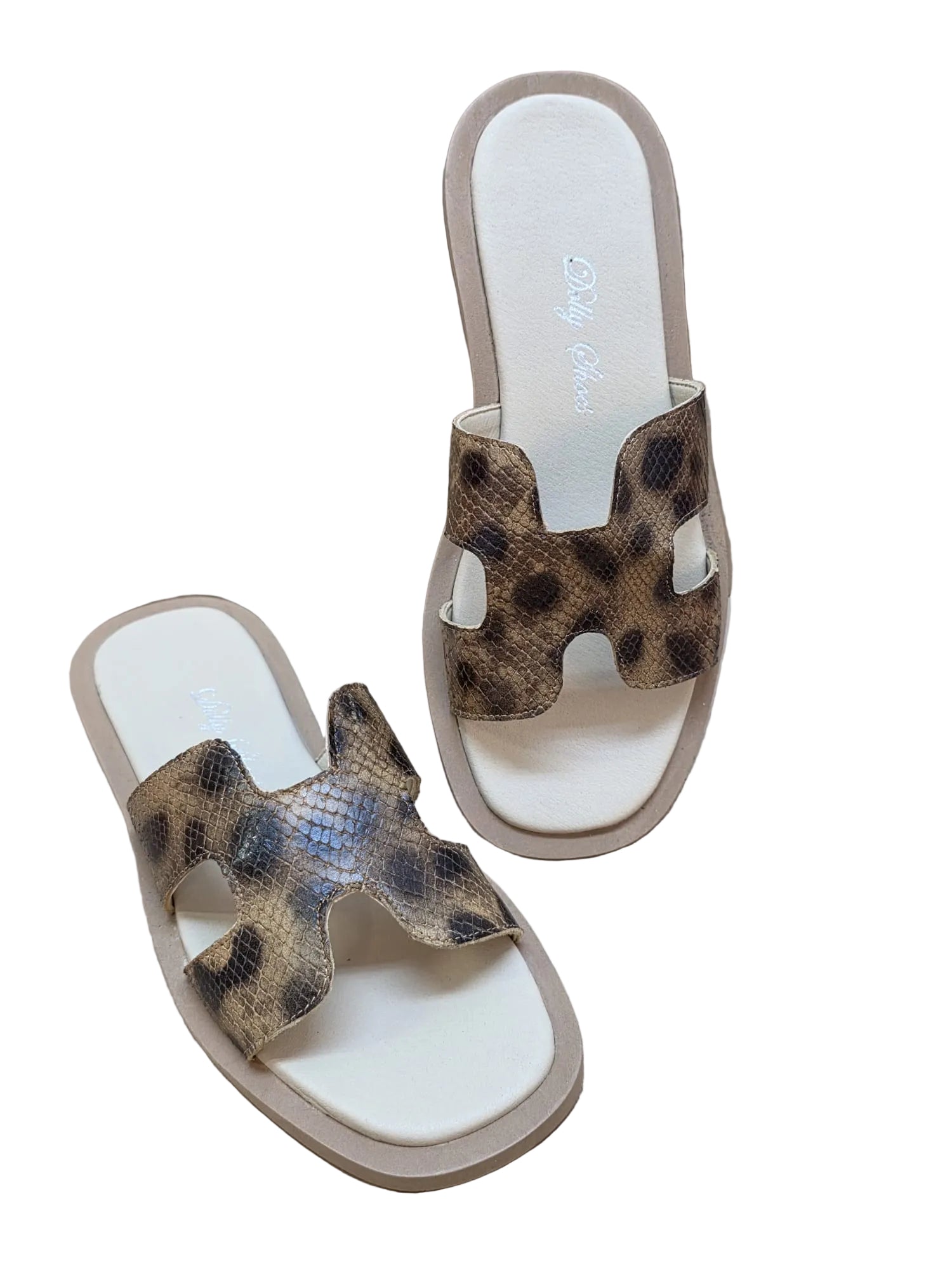 Papuci Piele Naturala Hava Animal Print - Dolly Shoes