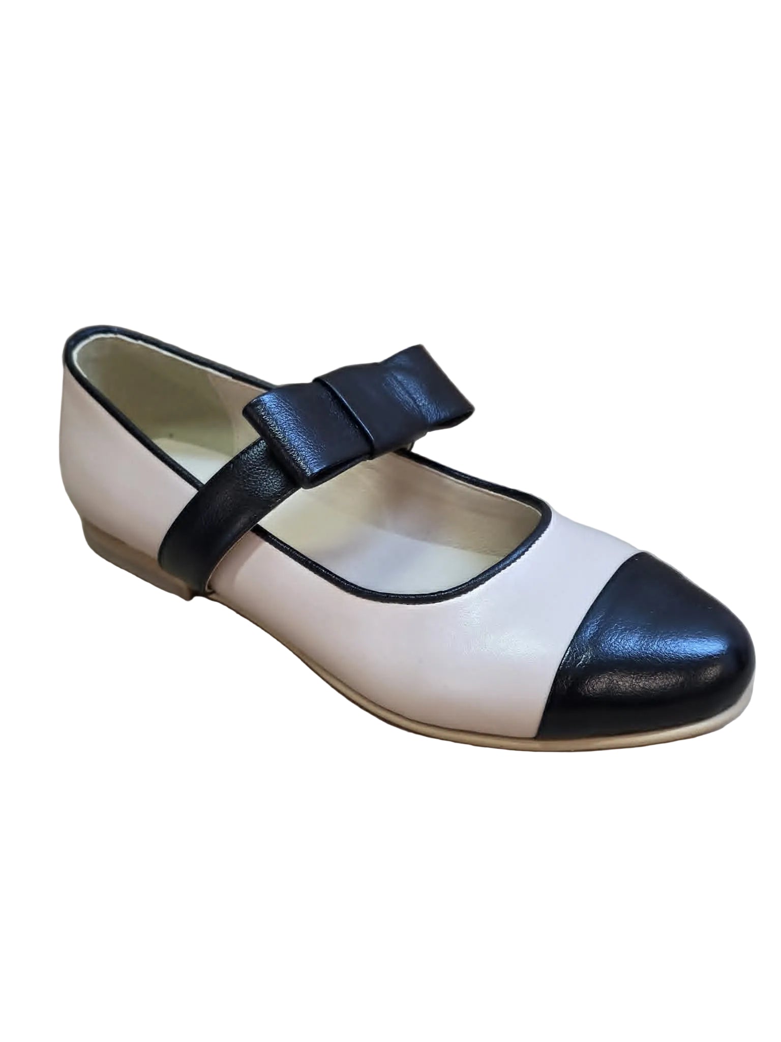 Balerini Piele Naturala Alina Beige Black - Dolly Shoes