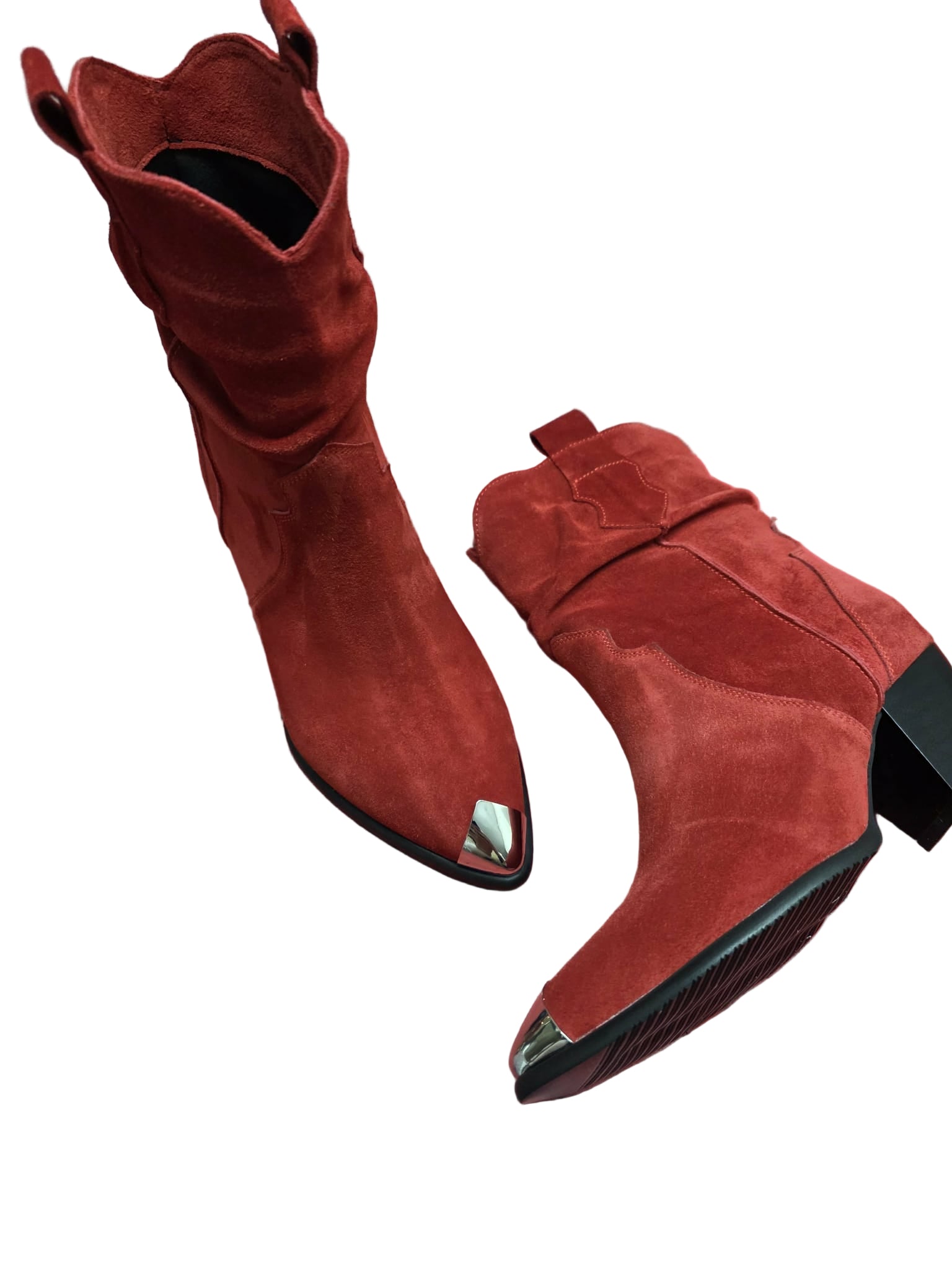 Botine Piele Naturala Ydalia Red Suede - Dolly Shoes