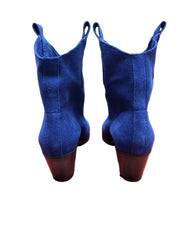 Botine Piele Naturala Sara Royal Blu Suede - Dolly Shoes