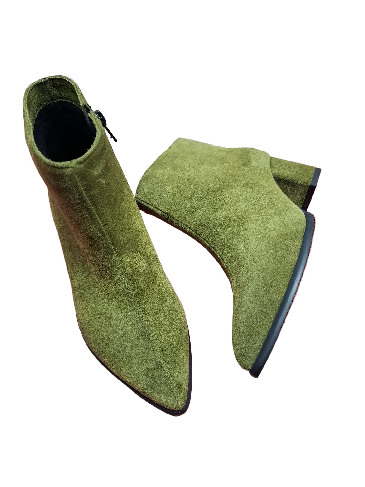 Botine Piele Naturala Savina Olive Suede - Dolly Shoes