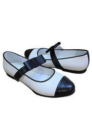 Balerini Piele Naturala Alina White Black - Dolly Shoes