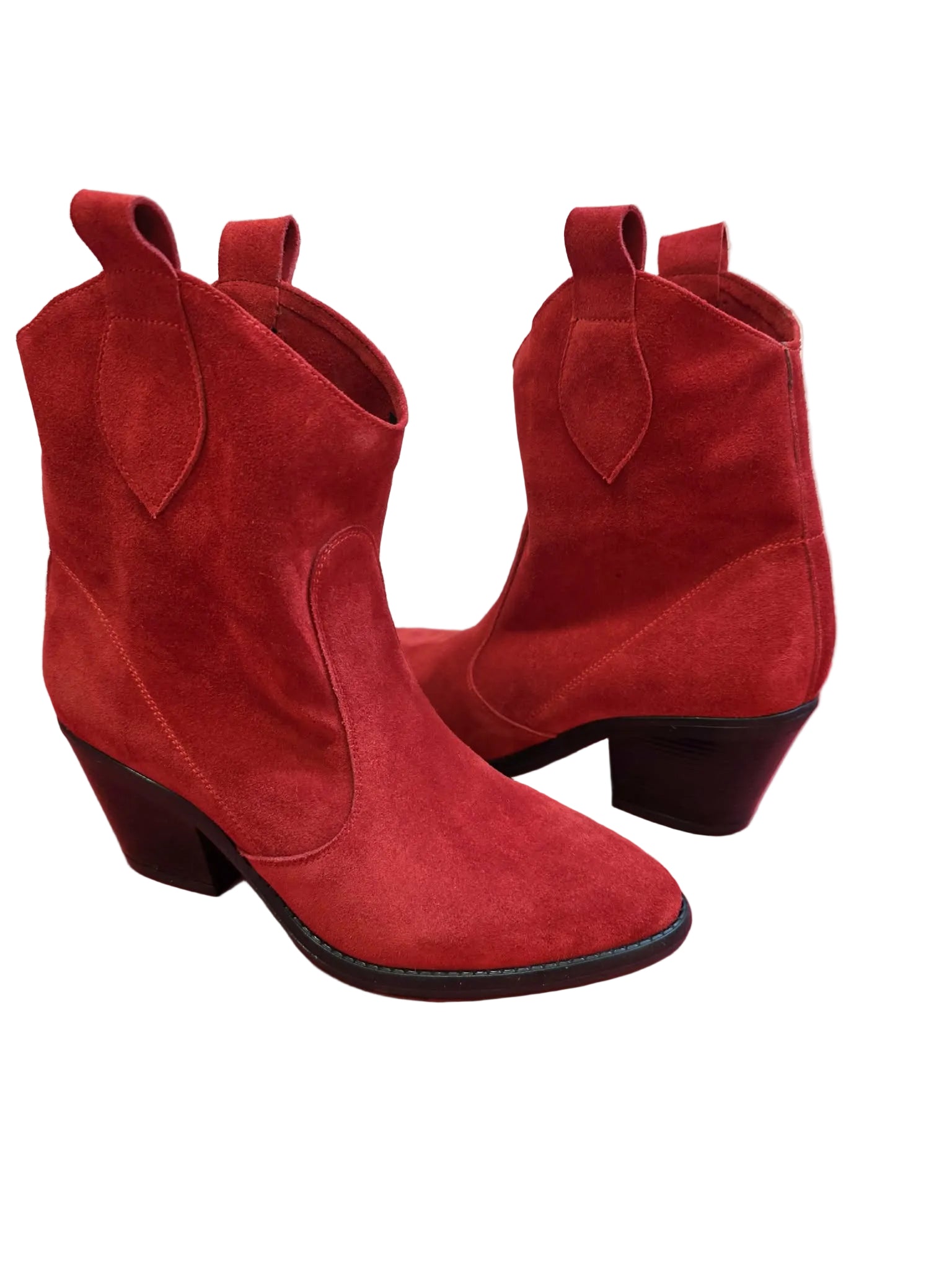 Botine Piele Naturala Sara Red Suede - Dolly Shoes