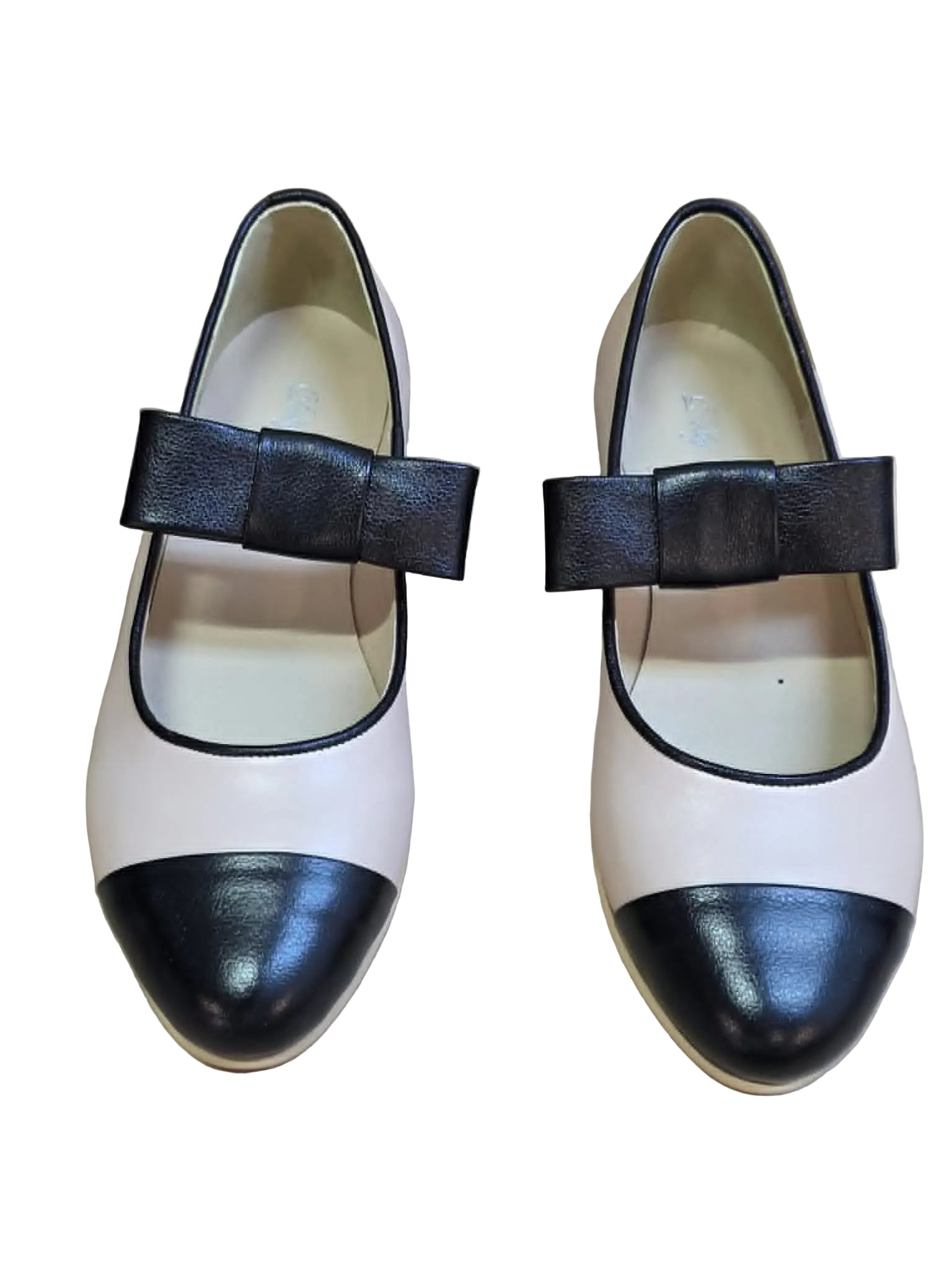 Balerini Piele Naturala Alina Beige Black - Dolly Shoes