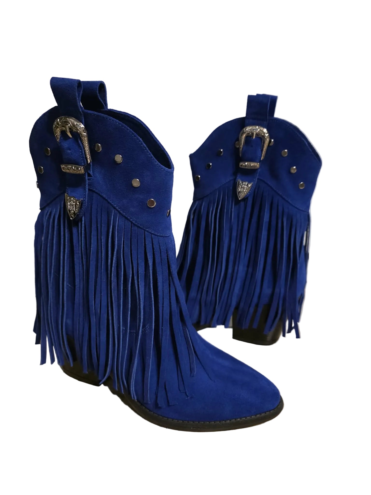 Botine Piele Naturala Giulia Royal Blu Suede - Dolly Shoes
