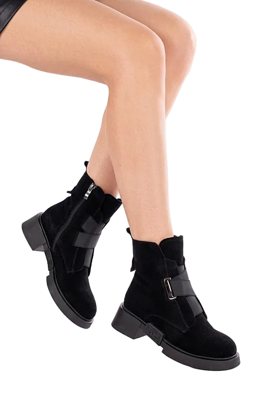 Ghete Piele Naturala Intoarsa ZP13-3  Black  - Lulu