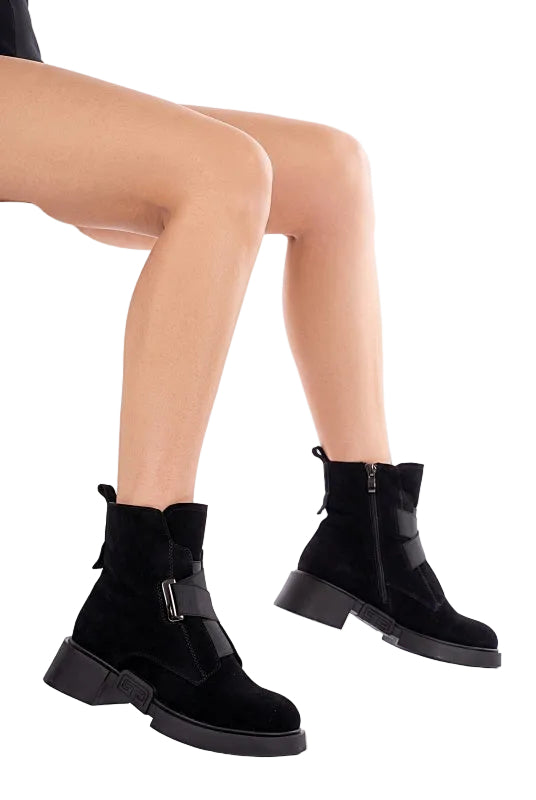 Ghete Piele Naturala Intoarsa ZP13-3  Black  - Lulu