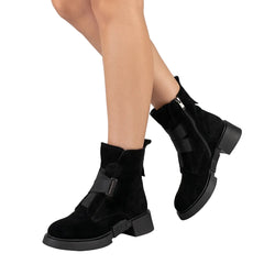 Ghete Piele Naturala Intoarsa ZP13-3  Black  - Lulu