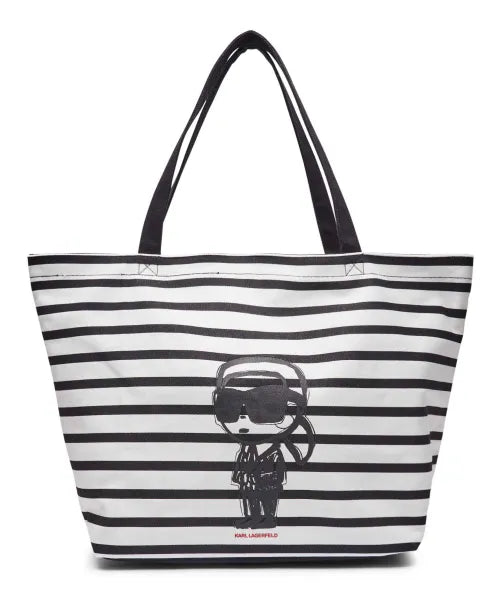 Geanta Ikon Print Stripe Shopper Black-White - Karl Lagerfeld