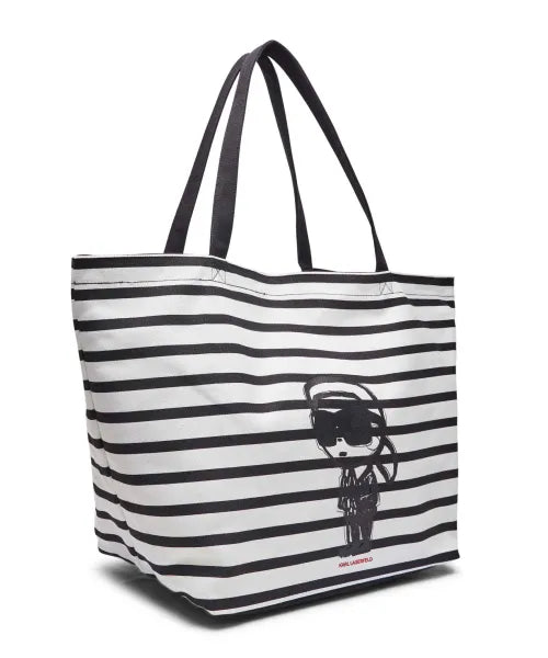 Geanta Ikon Print Stripe Shopper Black-White - Karl Lagerfeld