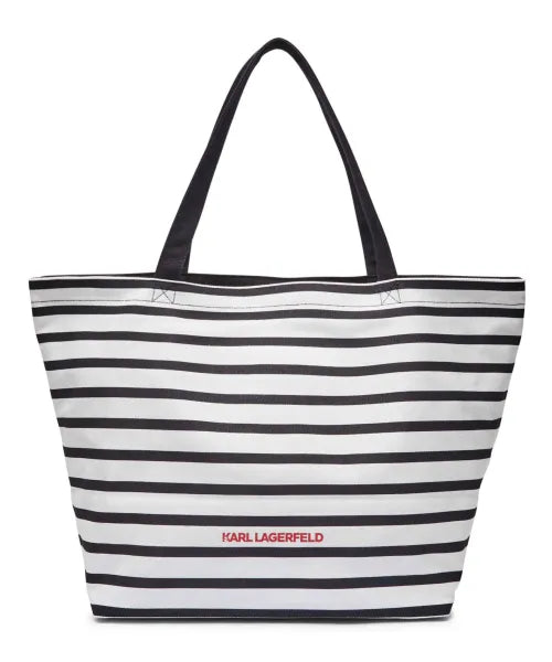 Geanta Ikon Print Stripe Shopper Black-White - Karl Lagerfeld