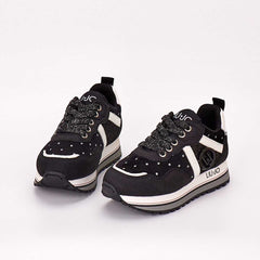 LIU JO MAXI WONDER 604 - SNEAKER MICROFIBER/GLITTER BLACK