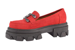 Pantofi Piele Naturala Anisia Red Velur