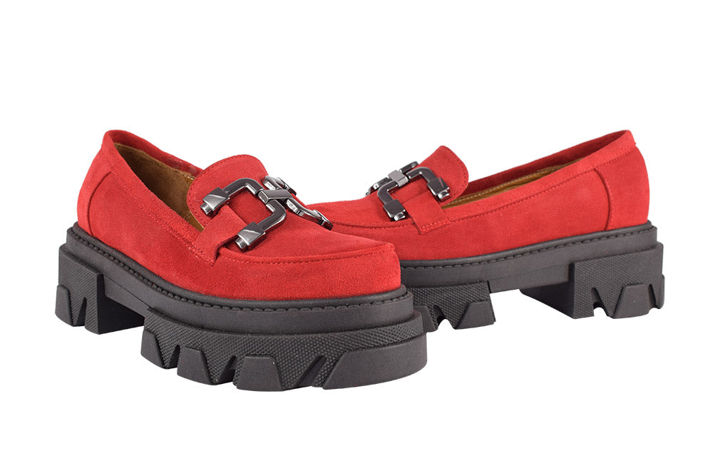 Pantofi Piele Naturala Anisia Red Velur