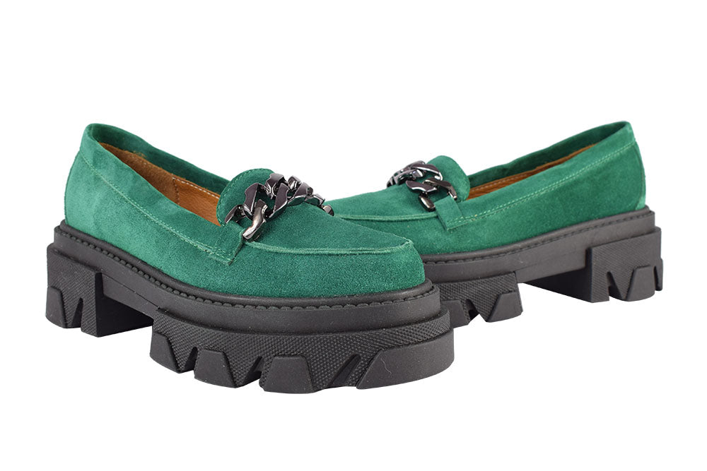 Pantofi Piele Naturala Anisia Green Velur