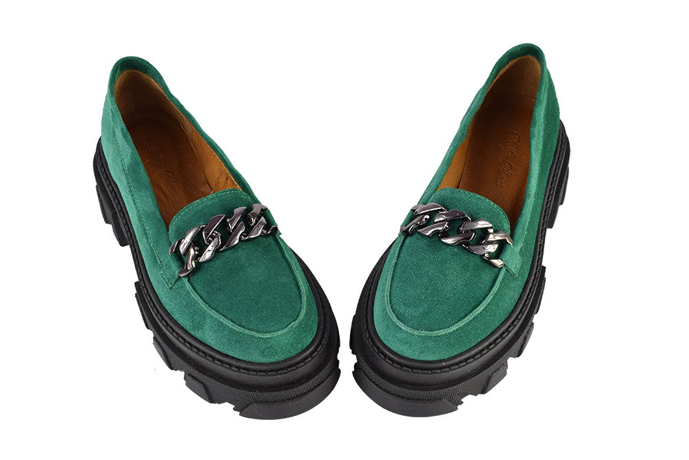 Pantofi Piele Naturala Anisia Green Velur